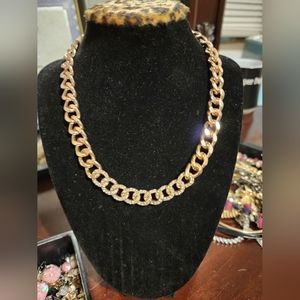 Gold toned crystal rhinestone Guess chained necklace